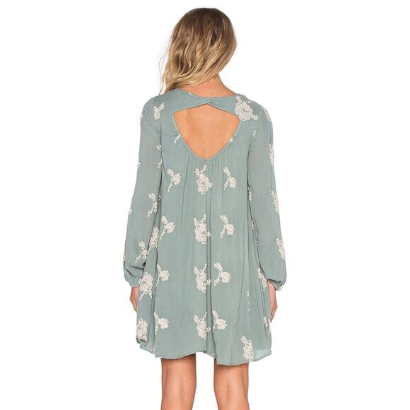 Free People Emma Embroidered Swing Dress in Misty Green Size: L - Picture 3 of 7
